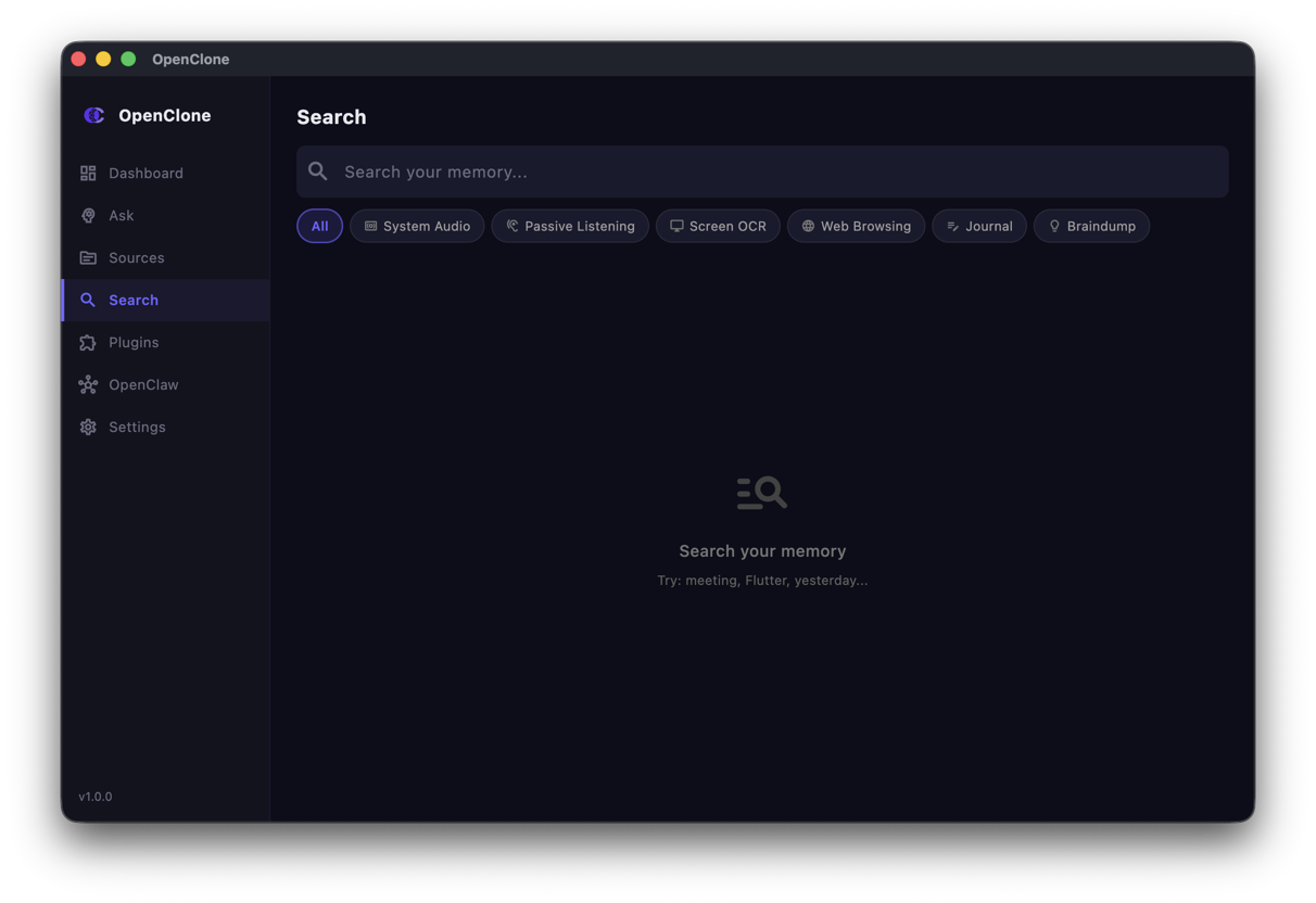 OpenClone macOS — Search